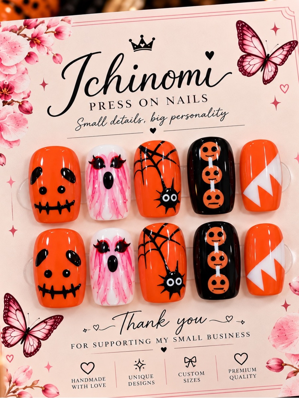 Halloween Press-On Nails - Orange & Black